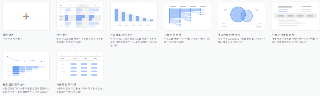 GA4 탐색 보고서 템플릿 페이지