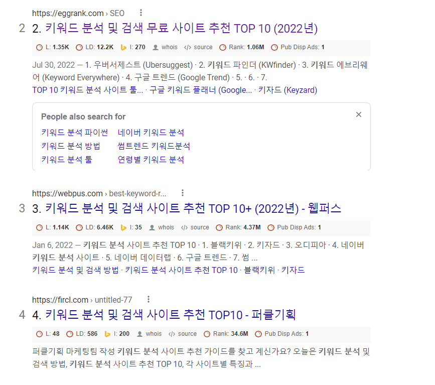 구글에 키워드 분석을 검색한 검색결과페이지